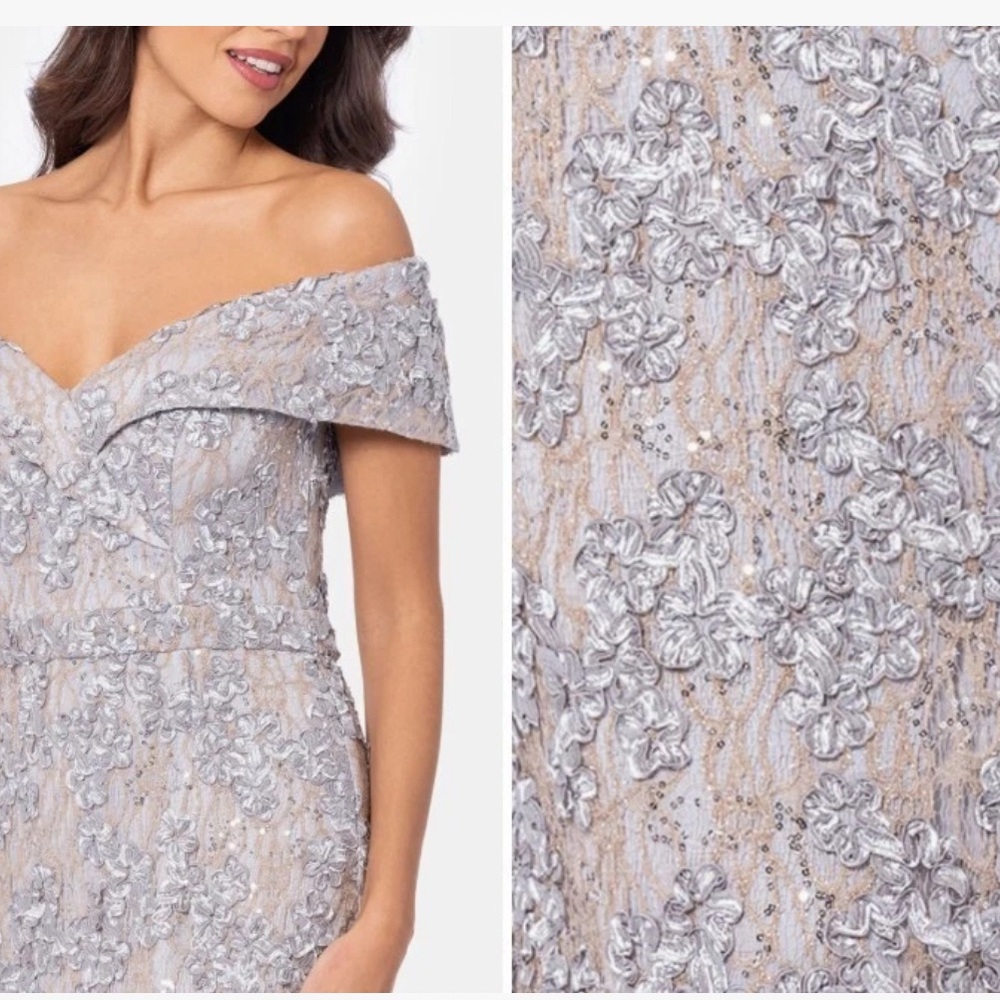 Silver Off-Shoulder Cap Sleeve Gown